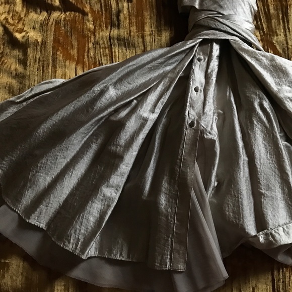 BCBG Max Azria Vintage Silver Metallic Fit and Flare Midi Dress - Picture 9 of 11